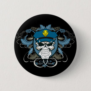 Skull Police Officer 2 Inch Round Button