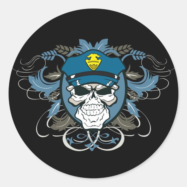 Skull Police Officer Classic Round Sticker (Front)