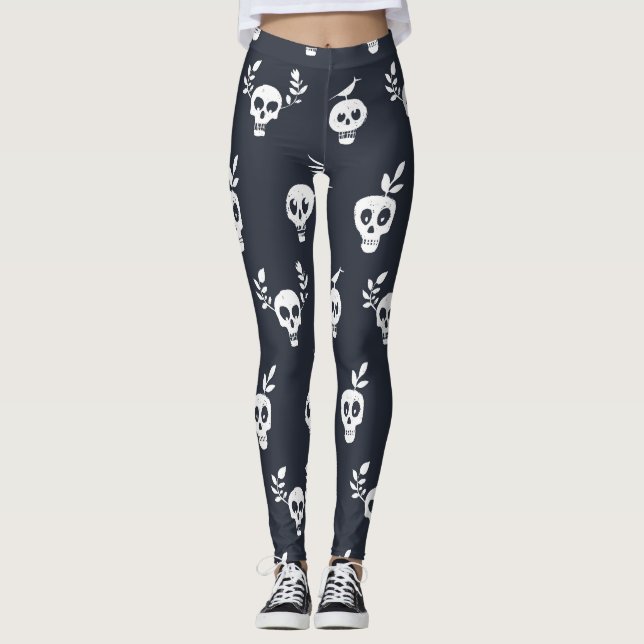 Skull Polka: Botanical Humourous Pattern Leggings (Front)
