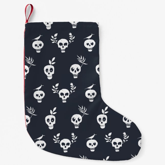 Skull Polka: Botanical Humourous Pattern Small Christmas Stocking (Front)