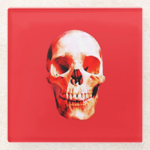 Skull Pop Art Illustration Glass Coaster