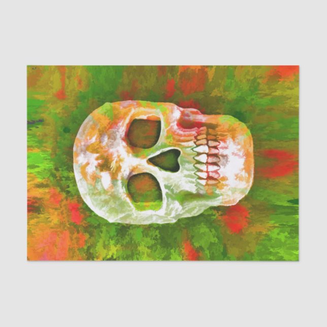 Skull Pop Art Red Green Colourful Unique Abstract Tissue Paper (Front)