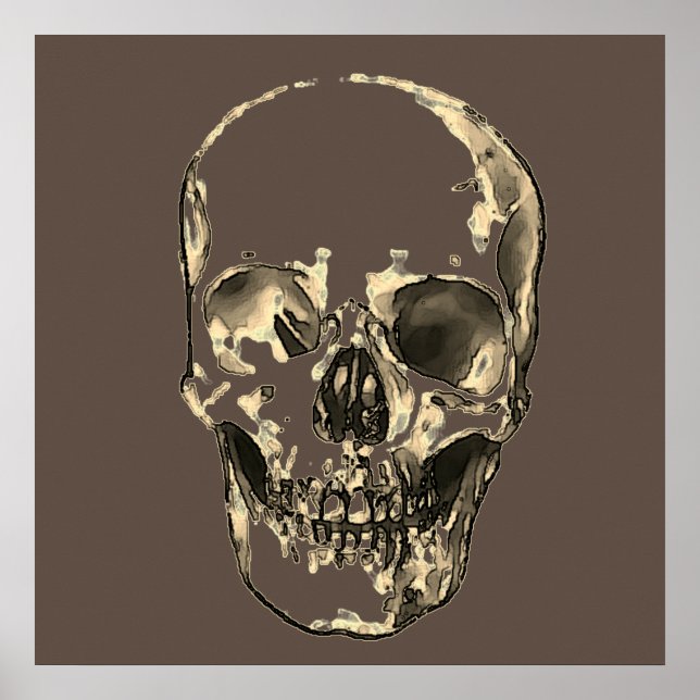 Skull Pop Art Sepia Retro Poster (Front)