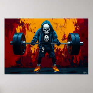 Skull Powerlifter Deadlift Strength Art Poster