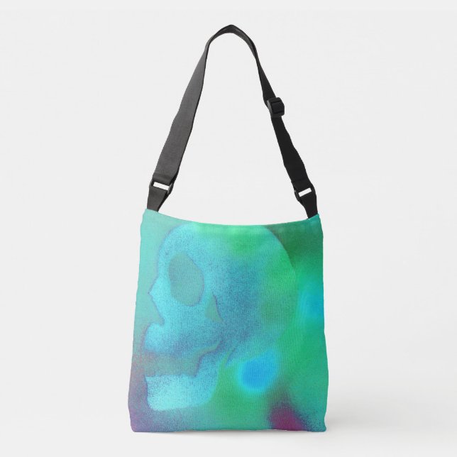 Skull Print Tote or Cross Body Bag Blue Green (Front)