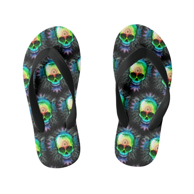 Skull Psychedelic Trippy Explosion mugs Kid's Flip Flops (Footbed)