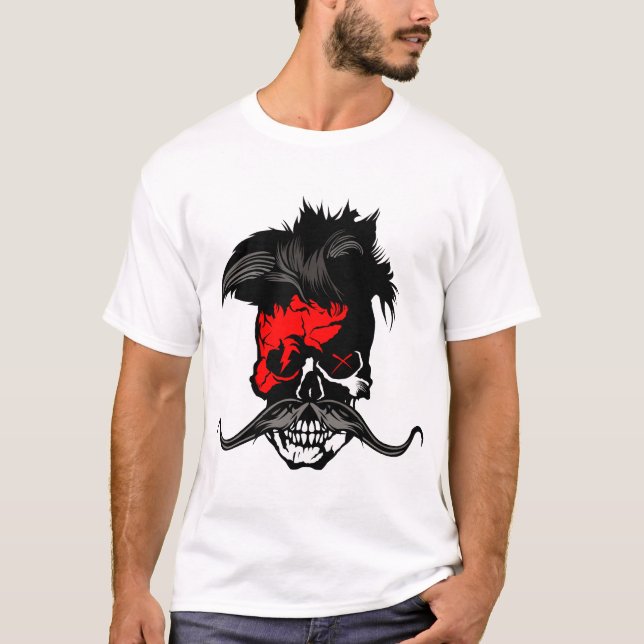 skull punk hipster skull mustache skull T-Shirt (Front)