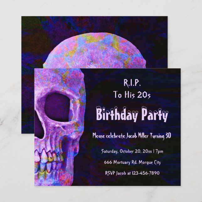 Skull Purple Birthday Party RIP To His 20s Budget  (Front/Back)