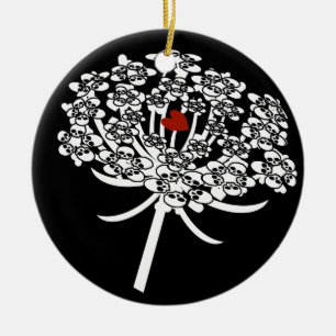 Skull Queen Anne's Lace Flower Ceramic Ornament