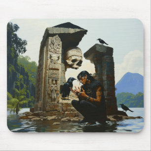 Skull Raven Sepulcher Witchy Dark Occult AI Art Mouse Pad