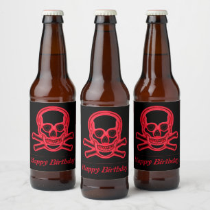 Skull red and black colors,digital art personalize beer bottle label