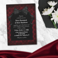 Skull Red Damask Black Bow Goth Wedding