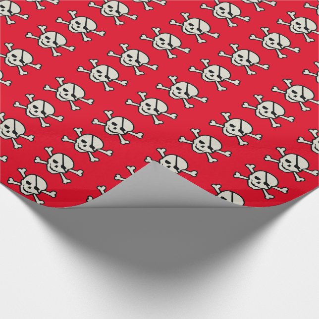 Skull - Red Glossy Wrapping Paper, 30" x 15' Wrapping Paper (Corner)