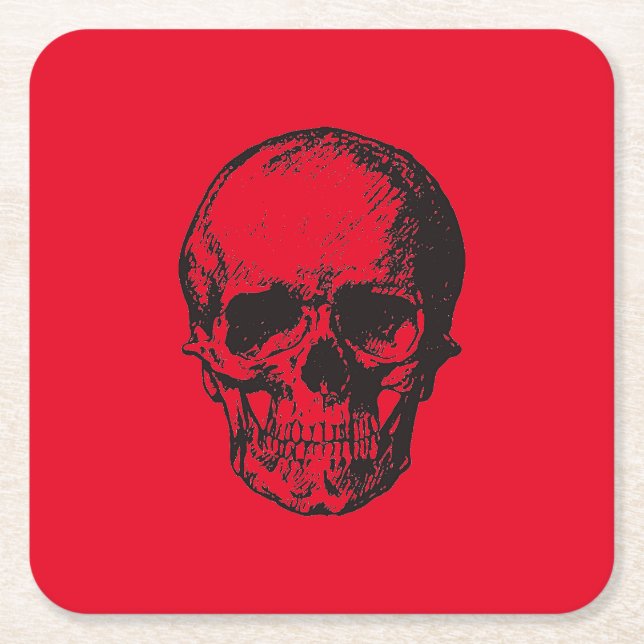 Skull Red Pop Art Square Paper Coaster (Front)