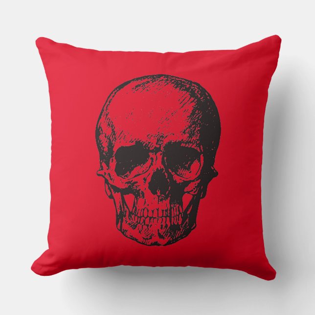 Skull Red Pop Art Throw Pillow (Front)