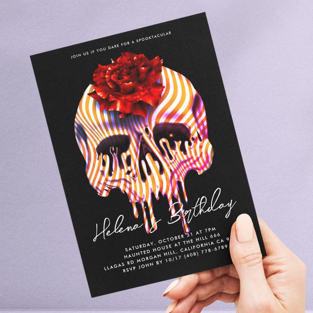 Skull Red Rose Drip Spooktacular Birthday Party   Invitation (Creator Uploaded)