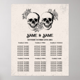 Skull Red Rose Table Plan Wedding Poster Seating