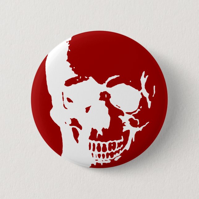 Skull - Red & White Metal Fantasy Art 2 Inch Round Button (Front)
