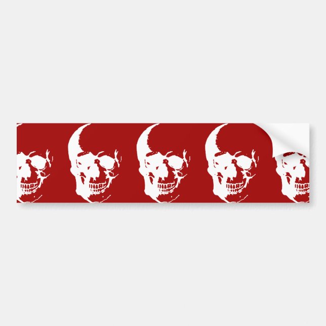 Skull - Red & White Metal Fantasy Art Bumper Sticker (Front)