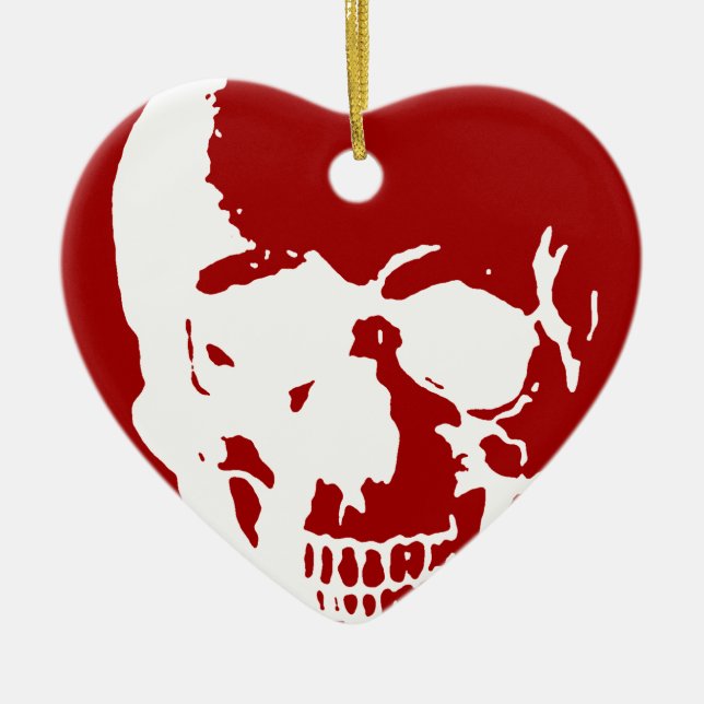Skull - Red & White Metal Fantasy Art Ceramic Ornament (Front)