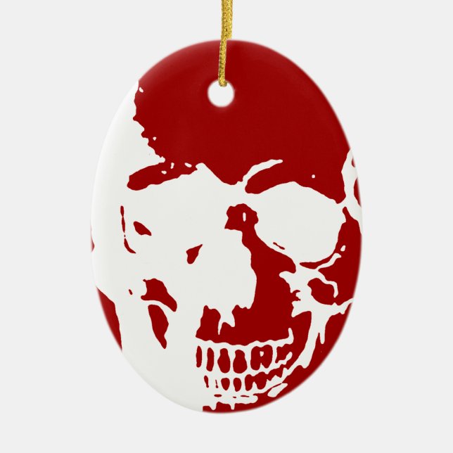 Skull - Red & White Metal Fantasy Art Ceramic Ornament (Front)