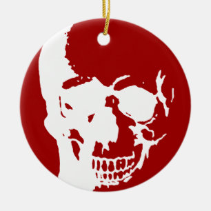 Skull - Red & White Metal Fantasy Art Ceramic Ornament