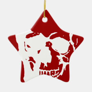 Skull - Red & White Metal Fantasy Art Ceramic Ornament