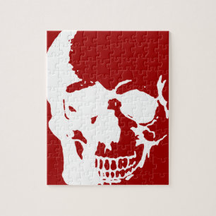 Skull - Red & White Metal Fantasy Art Jigsaw Puzzle