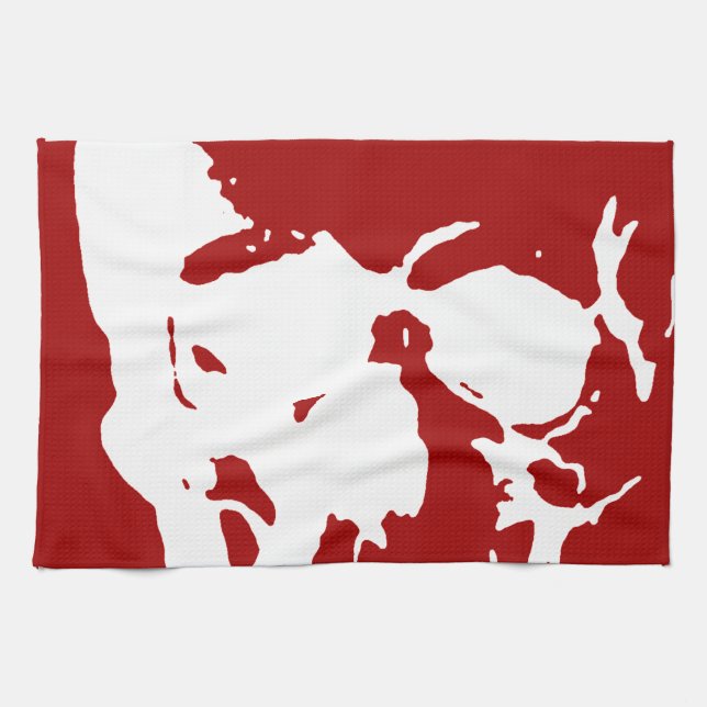 Skull - Red & White Metal Fantasy Art Kitchen Towel (Horizontal)