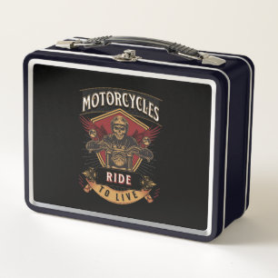 Skull Ride Motorcycles, Ride To Live  Metal Lunch Box