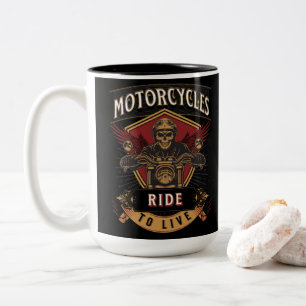 Skull Ride Motorcycles, Ride To Live Two-Tone Coffee Mug