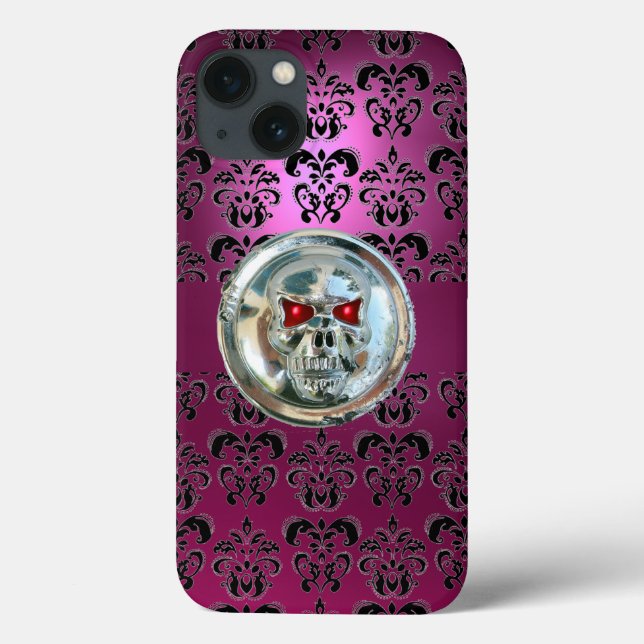 SKULL RIDERS AMETHYST PINK BLACK DAMASK  Case-Mate iPhone CASE (Back)