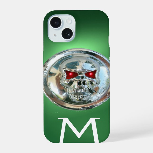 SKULL RIDERS MONOGRAM green iPhone 15 Case (Back)