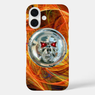 SKULL RIDERS Orange Yellow Fractal Swirls iPhone 16 Case
