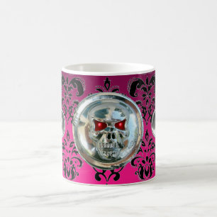 SKULL RIDERS PINK FUCHSIA BLACK DAMASK COFFEE MUG