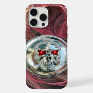 SKULL RIDERS Pink Metal Grey Fractal Swirls iPhone 15 Pro Max Case