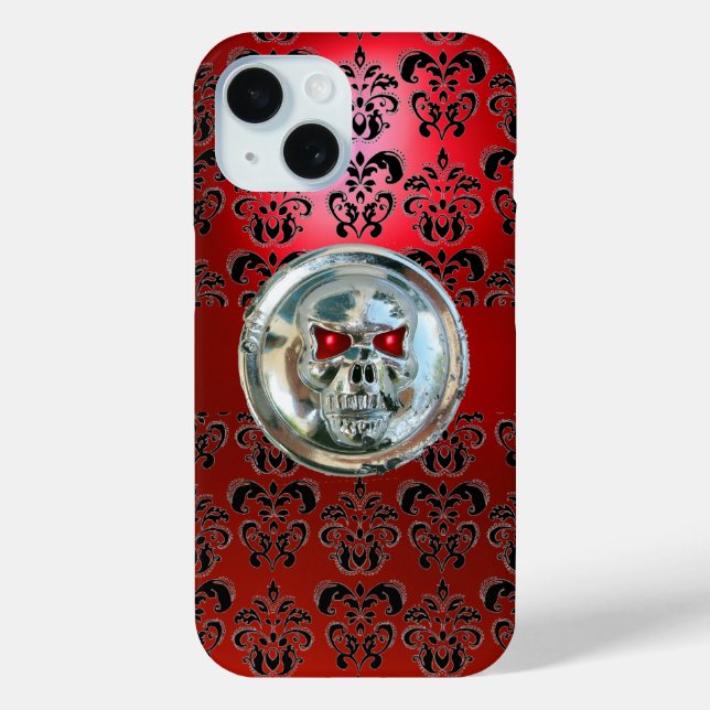 SKULL RIDERS RED BLACK DAMASK Case-Mate iPhone CASE (Back)