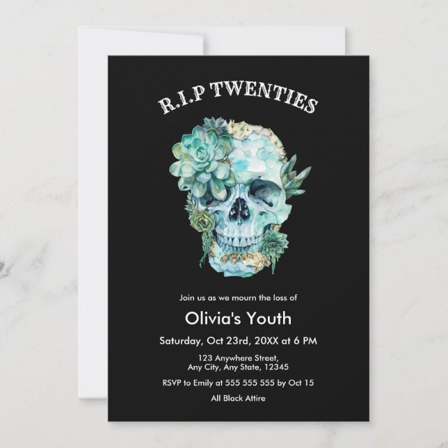 Skull RIP 20s 30th Birthday Death to my Youth  Invitation (Front)