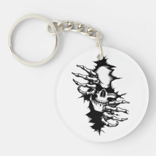 Skull Ripping Through Wall with Skeleton Hands Keychain