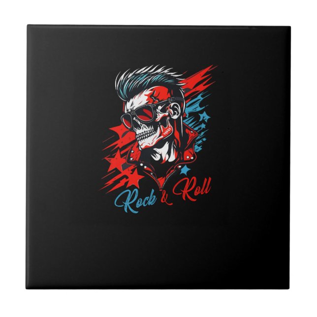 skull rock and roll art for tshirt tile (Front)