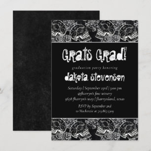 Skull Rose Funky Chalkboard Grunge Graduation Invitation