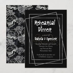 Skull Rose   Gothic Chalkboard Grunge Rehearsal Invitation