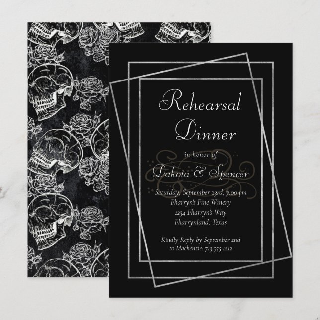 Skull Rose | Gothic Chalkboard Grunge Rehearsal Invitation (Front/Back)