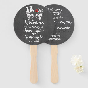 Skull Rose Wedding Programme Halloween Red Hand Fan