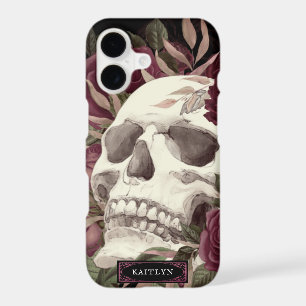 Skull Roses Burgundy Black Personalized