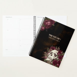 Skull Roses Burgundy Dark Grunge Personalized  Planner