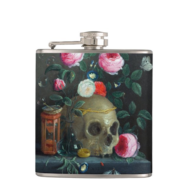 Skull & Roses Hip Flask (Front)