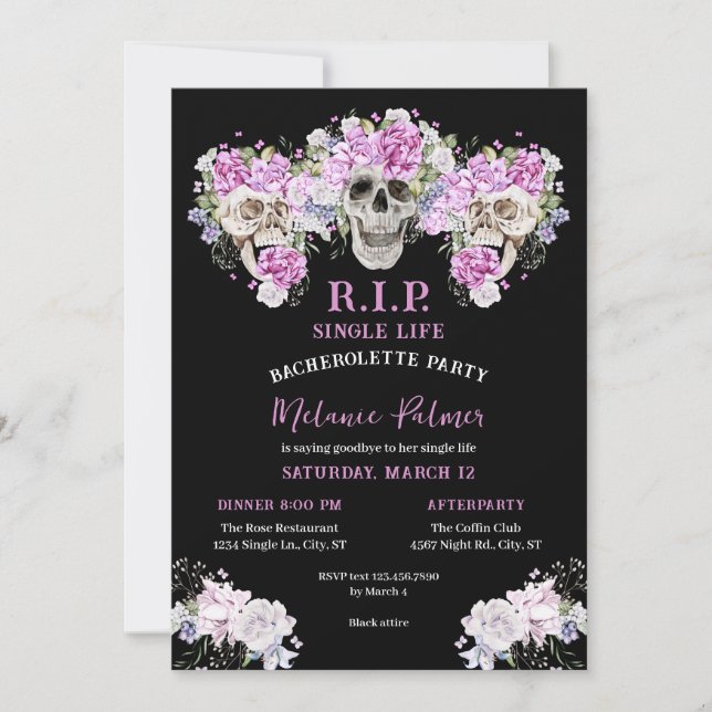Skull & Roses R.I.P. Bachelorette Party Invitation (Front)
