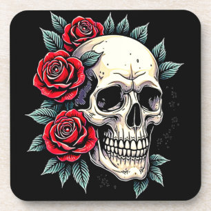 Skull Roses Tattoo Art Coaster