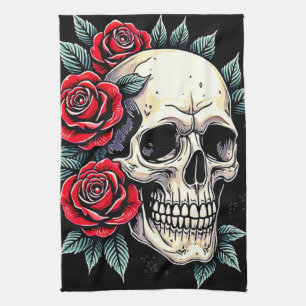 Skull Roses Tattoo Art Kitchen Towel